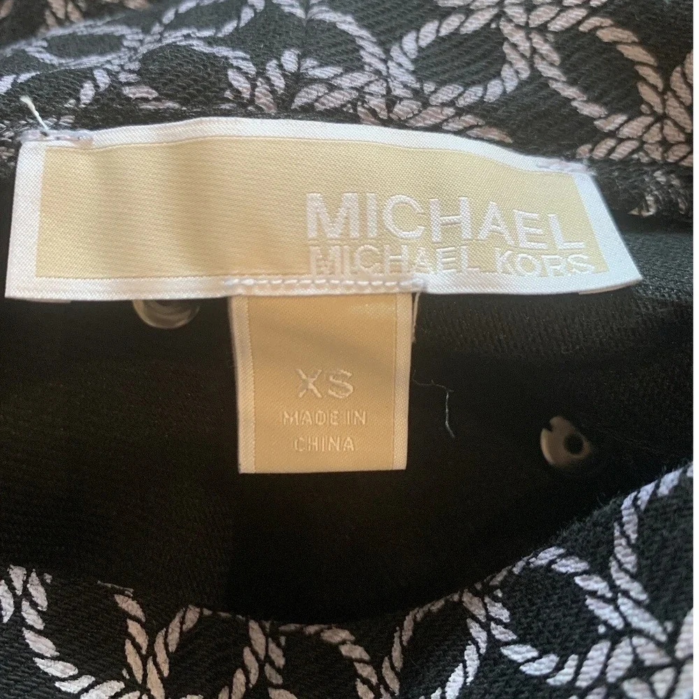 Michael Kors Black White Geometric Print Pants Womens Size XS‎ Pull Pn Skinny